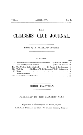 Climbers' Club 1898 Vol.1 No.1 Journal cover